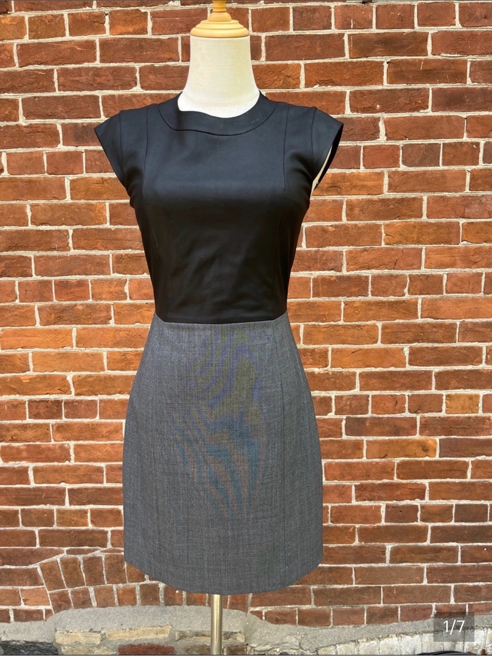 Theory Black & Charcoal Two-Tone Pencil Skirt Dress